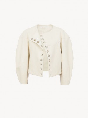 Chloe Boxy Jacket Leather Beyaz | CHE-SR14104