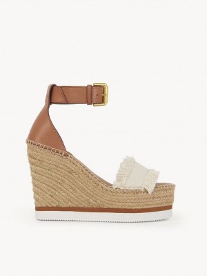 Chloe Glyn Fringed Espadril Wedge Beyaz | CHE-SR14804