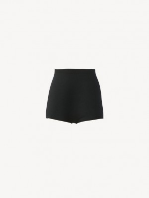 Chloe High-waisted Mini Shorts Triko Siyah | CHE-SR13924