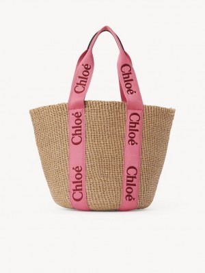 Chloe Large Woody Basket Tote Çanta Pembe Kırmızı | CHE-SR13299