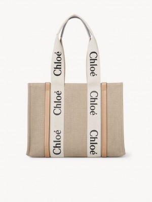 Chloe Medium Woody Tote Çanta Beyaz Bej Rengi | CHE-SR13354