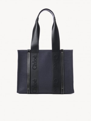 Chloe Medium Woody Tote Çanta Koyu Mavi | CHE-SR13391