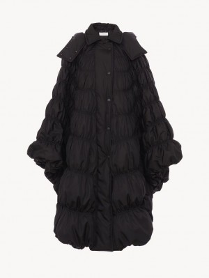 Chloe Ruched Puffer Cape Kaban Siyah | CHE-SR13815