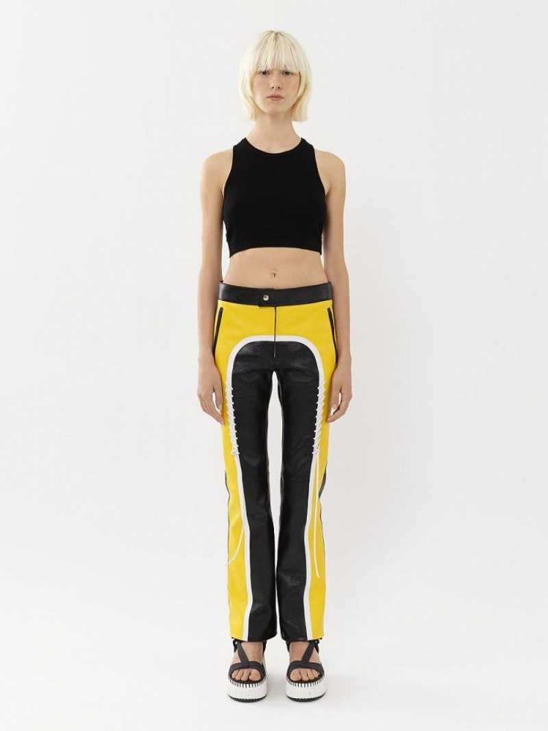 Chloe Bisiklet Pants Leather Siyah Sarı | CHE-SR14107