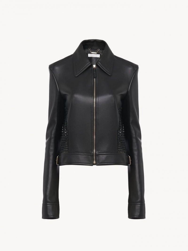 Chloe Cropped Jacket Leather Siyah | CHE-SR14113