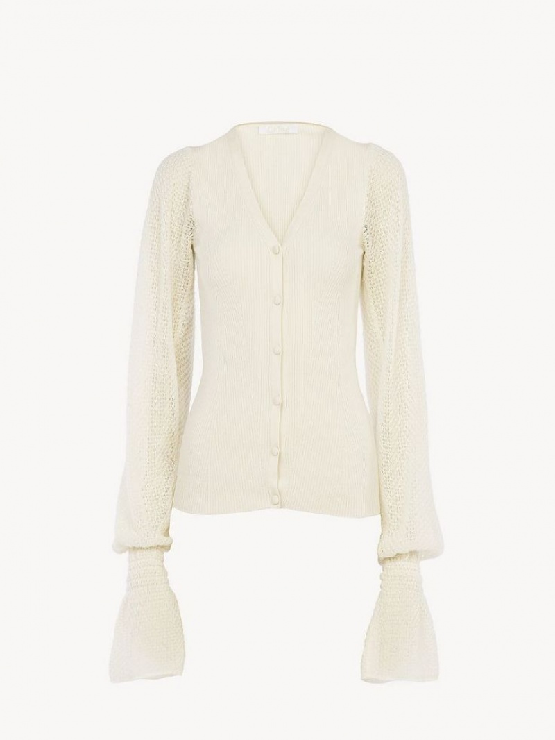 Chloe Fitted Cardigan Triko Beyaz | CHE-SR13941