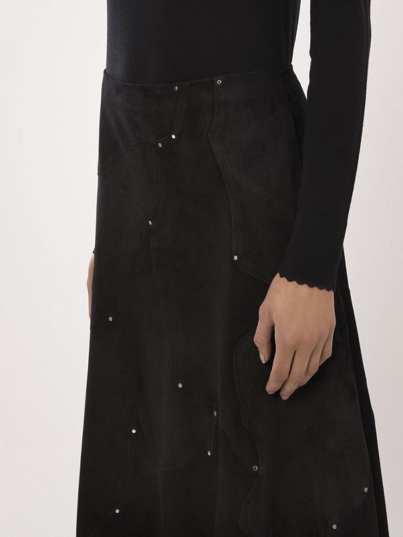 Chloe Flared Midi Skirt Leather Siyah | CHE-SR14121