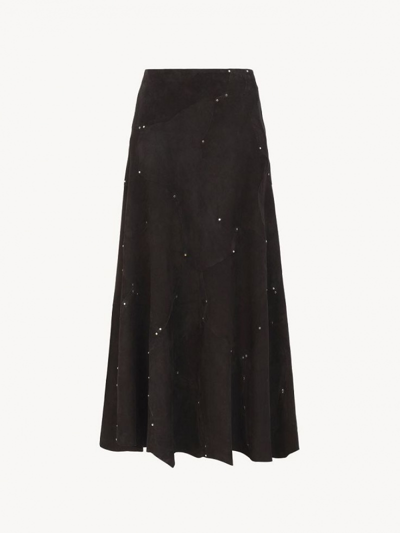 Chloe Flared Midi Skirt Leather Siyah | CHE-SR14121