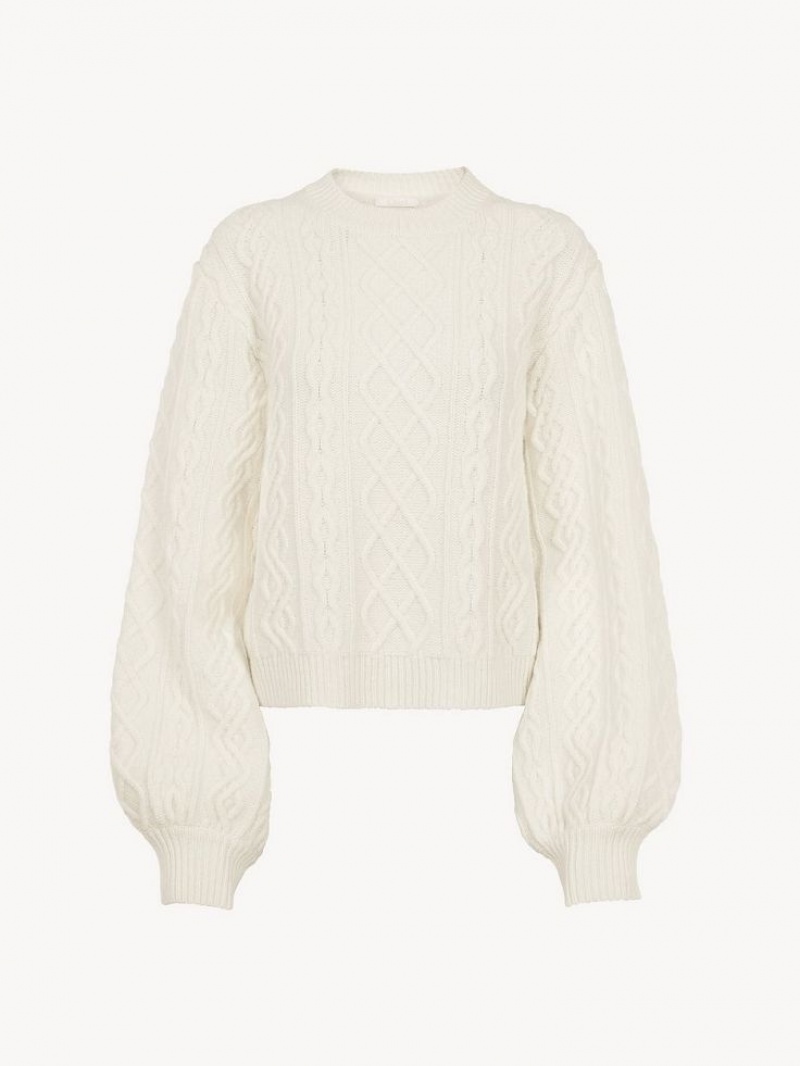 Chloe Generous Cable-knit Triko Beyaz | CHE-SR13956