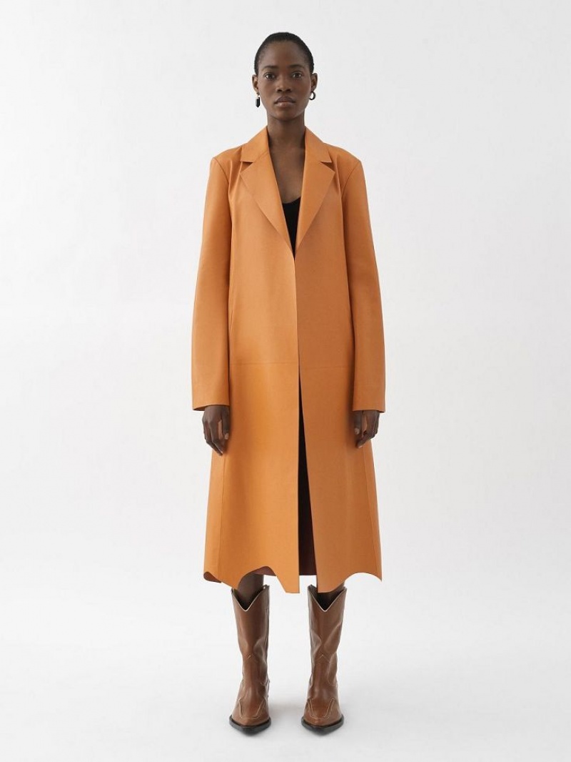 Chloe Generous Wrap Coat Leather Turuncu | CHE-SR14100