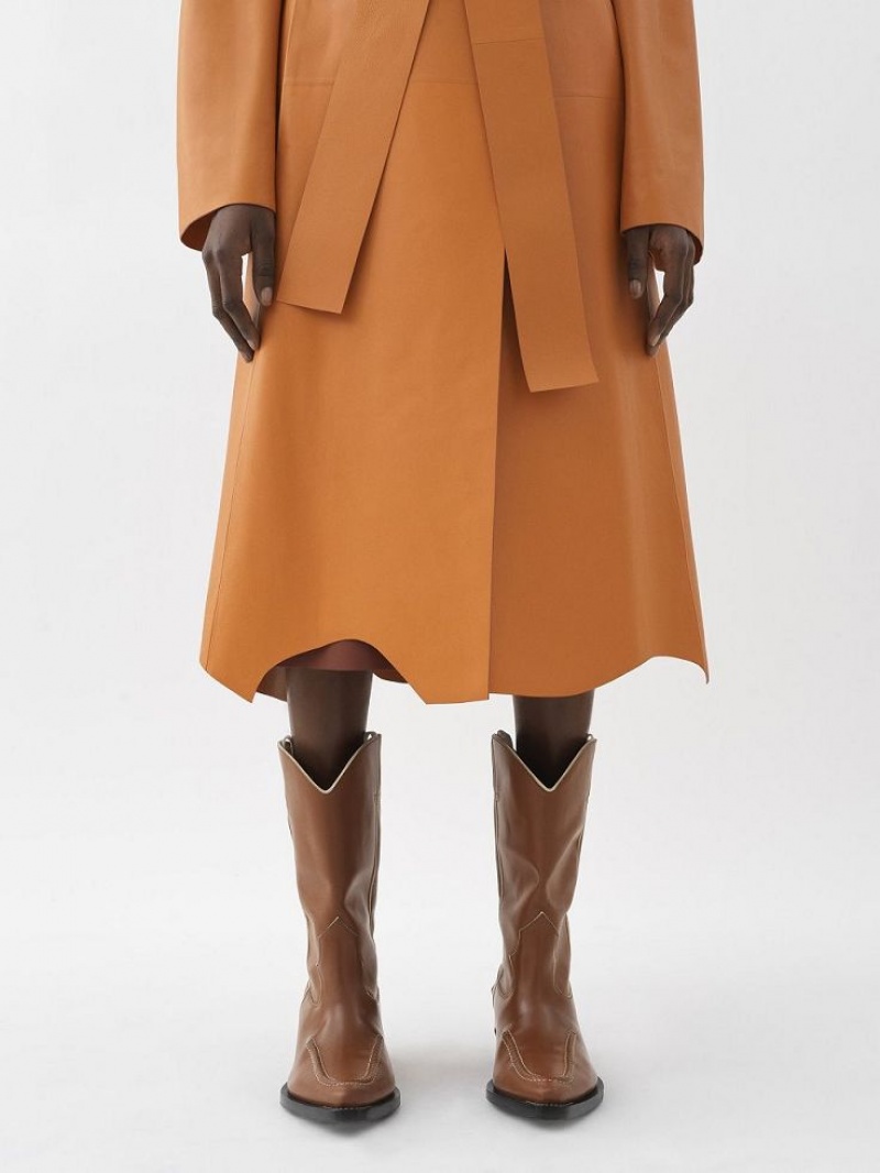 Chloe Generous Wrap Coat Leather Turuncu | CHE-SR14100