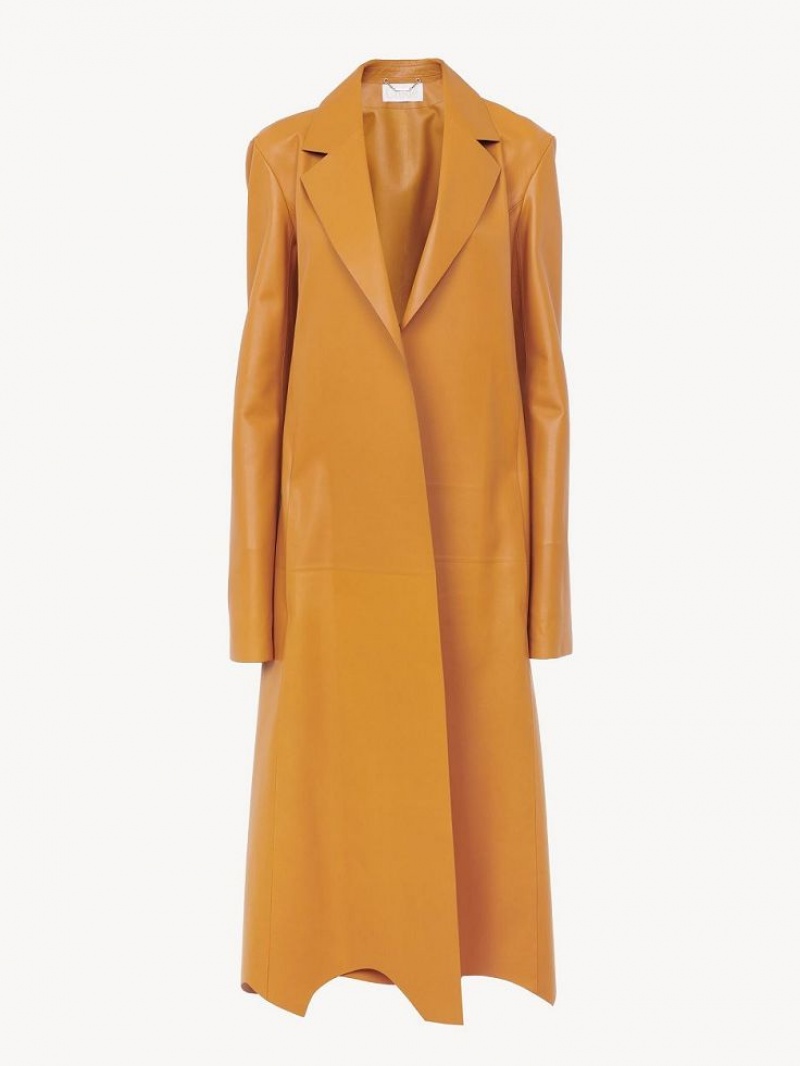 Chloe Generous Wrap Coat Leather Turuncu | CHE-SR14100