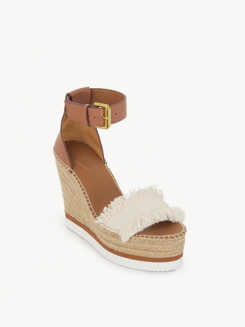 Chloe Glyn Fringed Espadril Wedge Beyaz | CHE-SR14804