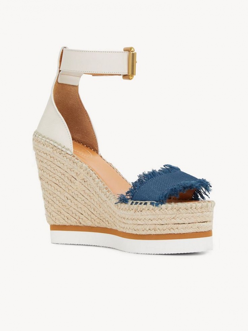 Chloe Glyn Fringed Espadril Wedge Koyu Mavi | CHE-SR14827