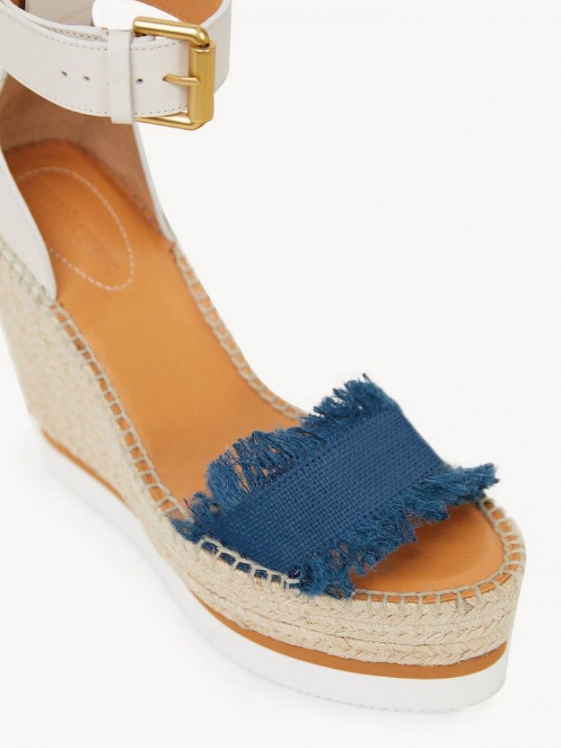 Chloe Glyn Fringed Espadril Wedge Koyu Mavi | CHE-SR14827