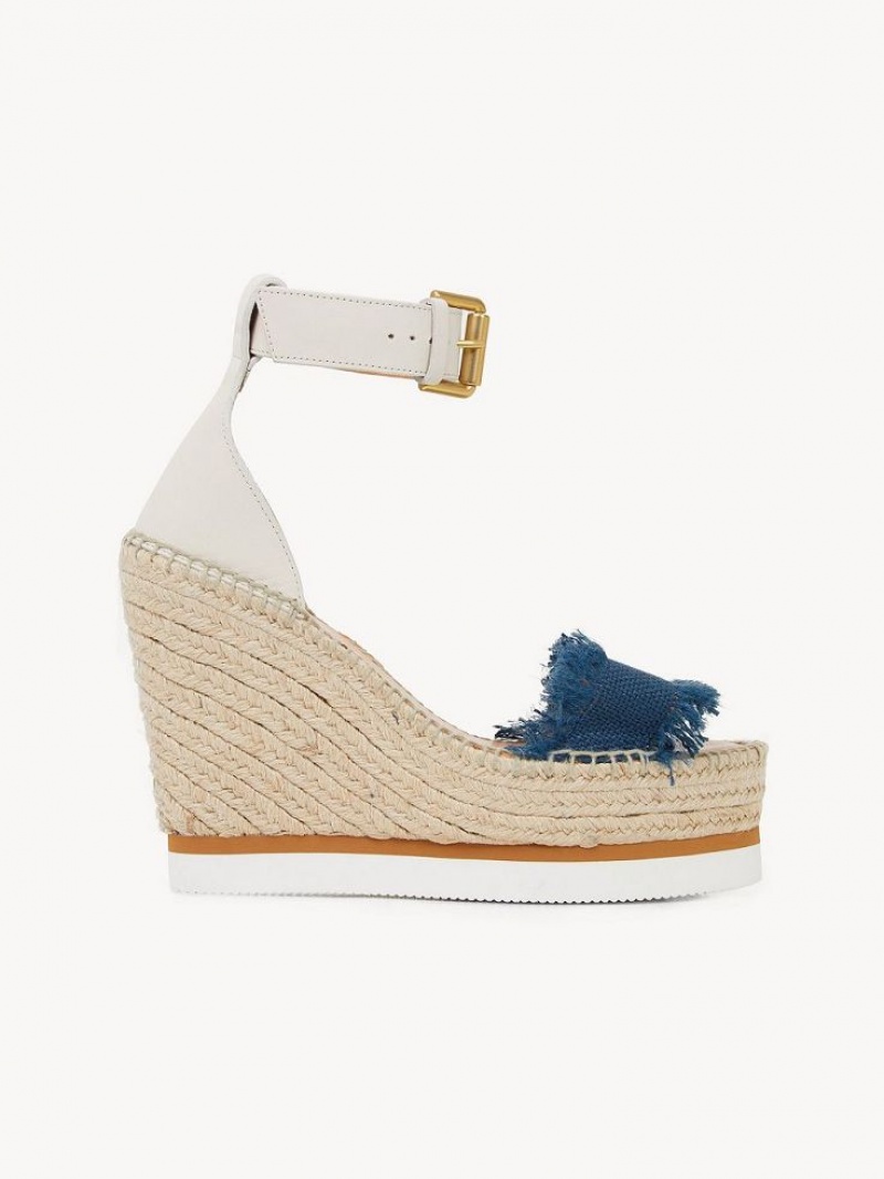 Chloe Glyn Fringed Espadril Wedge Koyu Mavi | CHE-SR14827