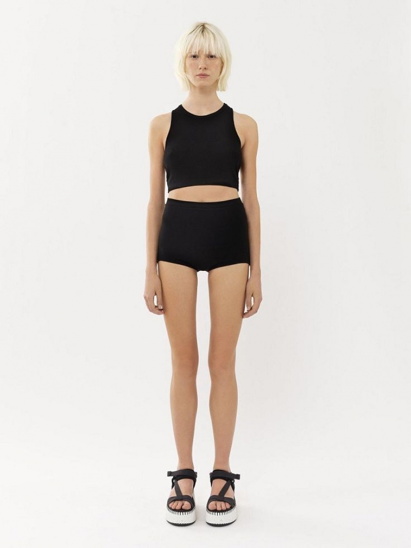 Chloe High-waisted Mini Shorts Triko Siyah | CHE-SR13924