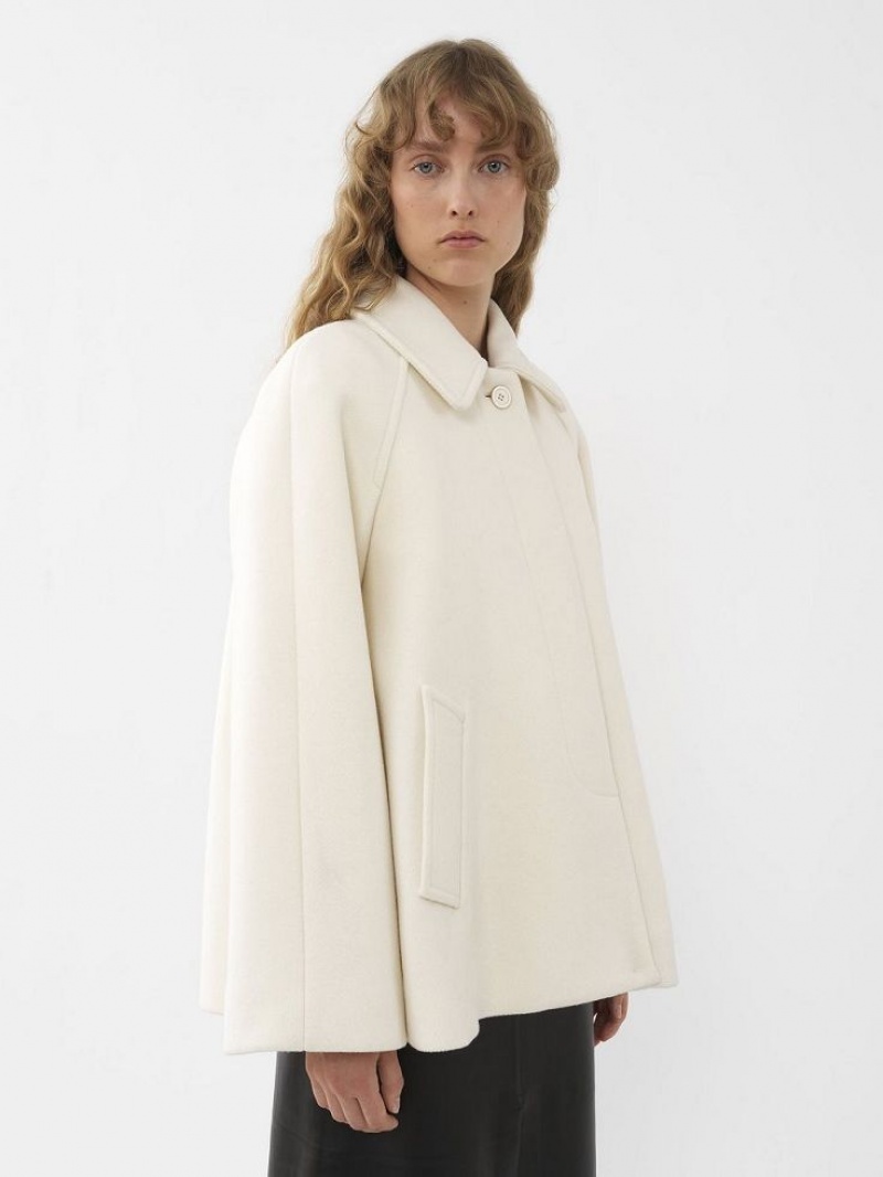 Chloe Kısa Cape Kaban Beyaz | CHE-SR13799