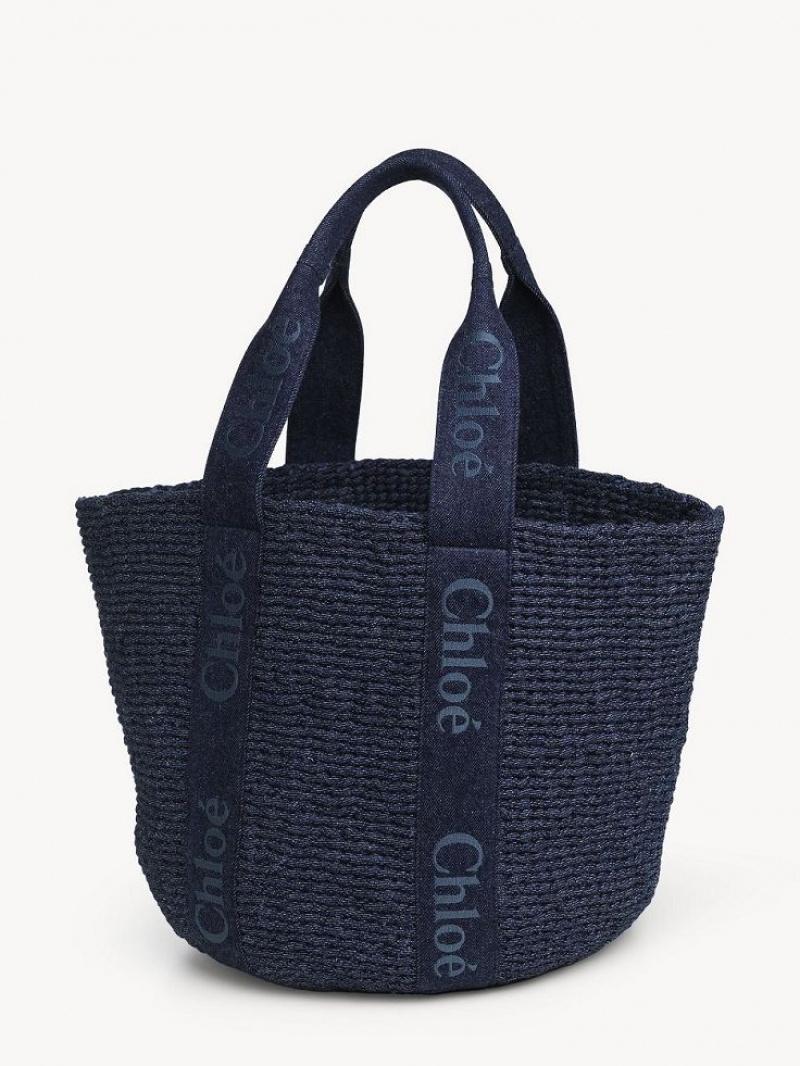 Chloe Large Woody Basket Tote Çanta Mavi | CHE-SR13289