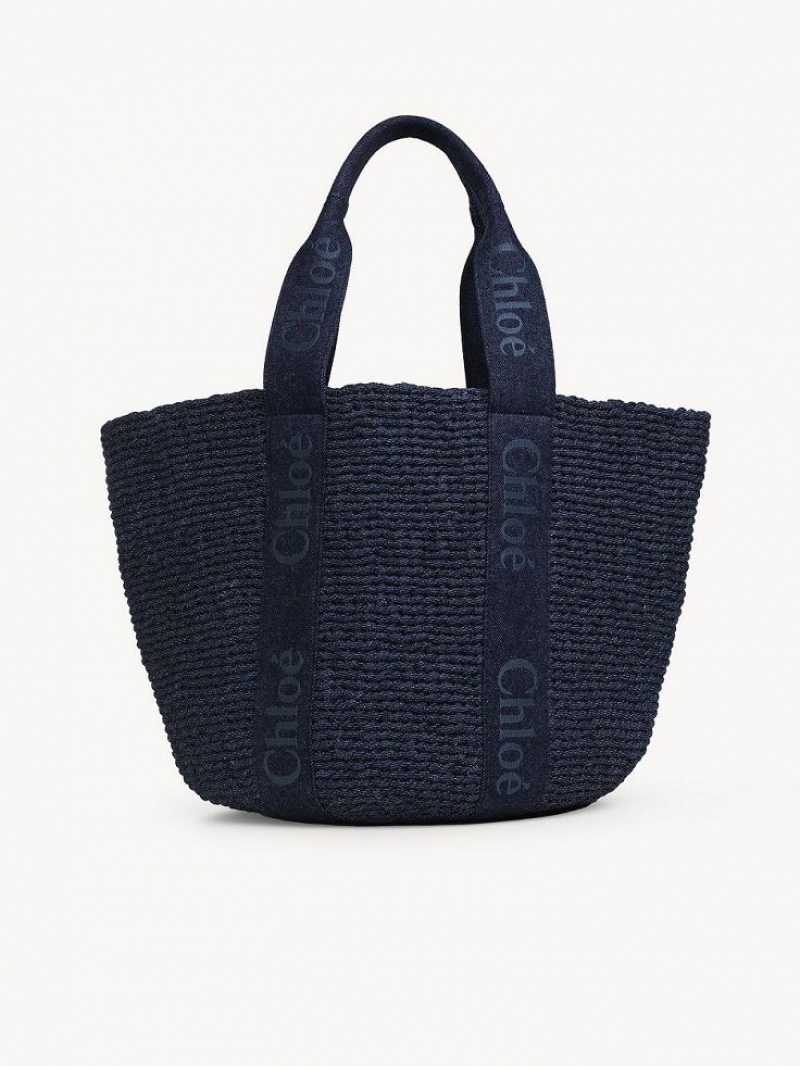 Chloe Large Woody Basket Tote Çanta Mavi | CHE-SR13289