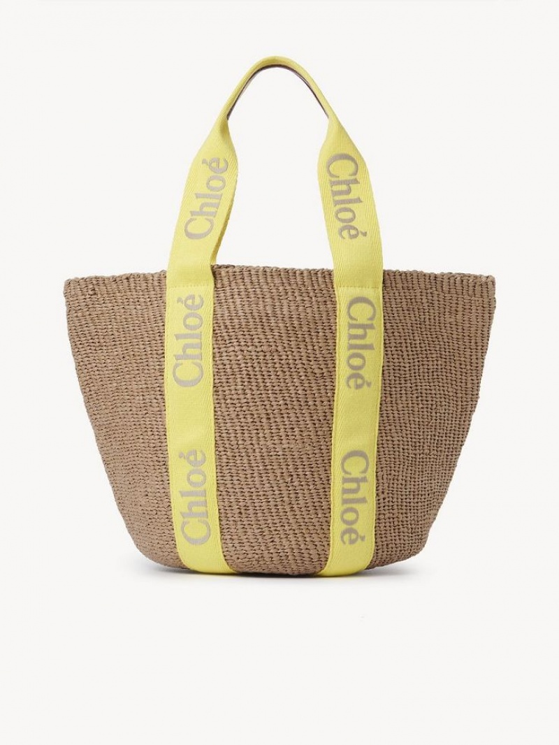 Chloe Large Woody Basket Tote Çanta Sarı Bej Rengi | CHE-SR13330