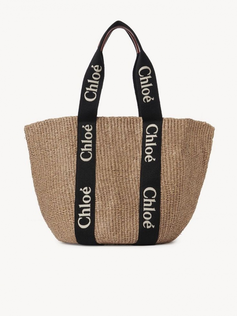 Chloe Large Woody Basket Tote Çanta Siyah Bej Rengi | CHE-SR13333