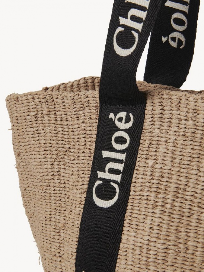 Chloe Large Woody Basket Tote Çanta Siyah Bej Rengi | CHE-SR13333