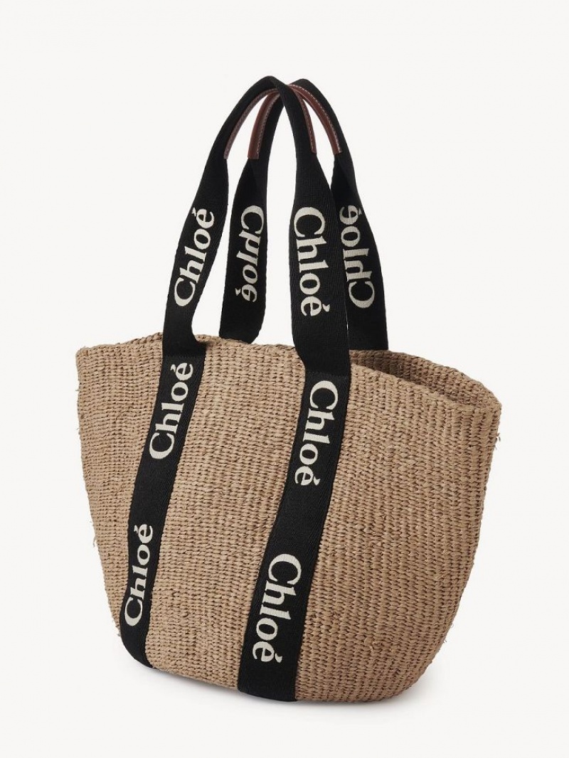 Chloe Large Woody Basket Tote Çanta Siyah Bej Rengi | CHE-SR13333