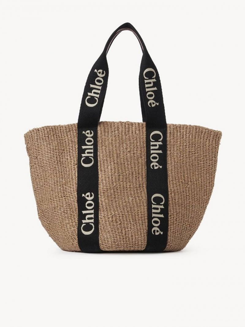 Chloe Large Woody Basket Tote Çanta Siyah Bej Rengi | CHE-SR13333