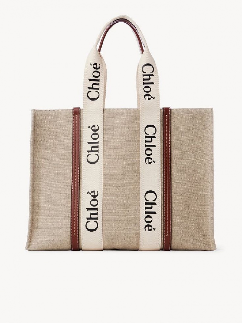 Chloe Large Woody Tote Çanta Beyaz Kahverengi | CHE-SR13321