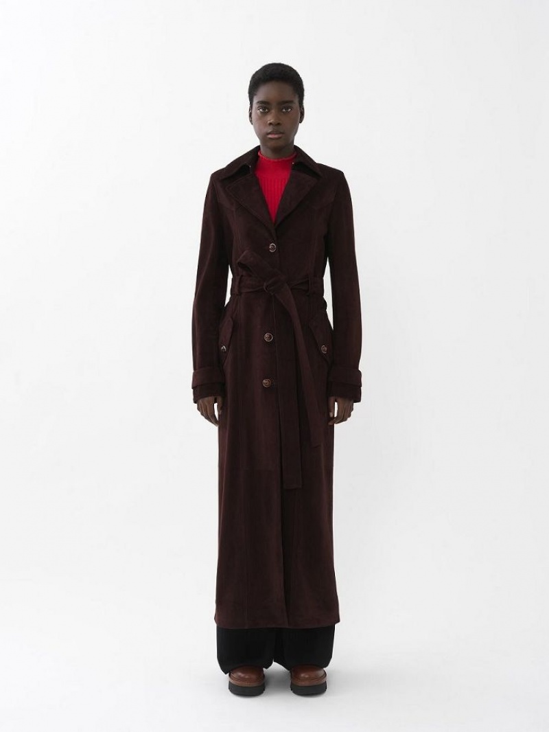 Chloe Long Trench Coat Leather Kahverengi | CHE-SR14119