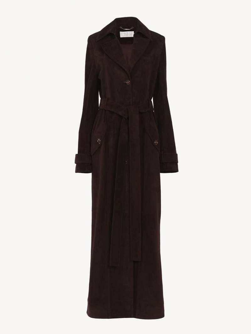 Chloe Long Trench Kaban Kahverengi | CHE-SR13802