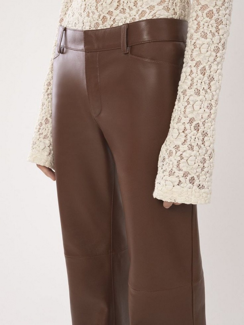 Chloe Low-waist Flare Pants Leather Kahve | CHE-SR14118