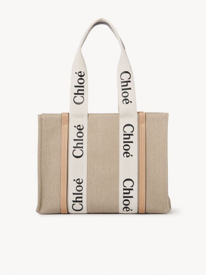 Chloe Medium Woody Tote Çanta Beyaz Bej Rengi | CHE-SR13354