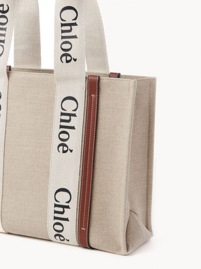 Chloe Medium Woody Tote Çanta Beyaz Kahverengi | CHE-SR13397