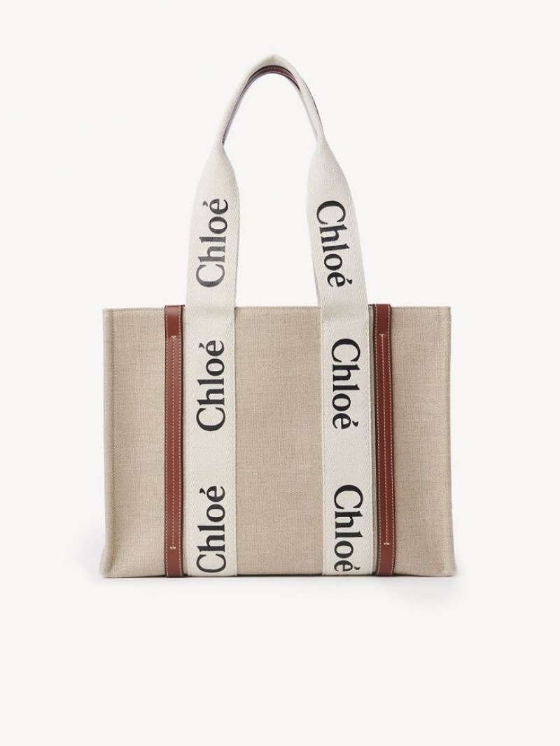 Chloe Medium Woody Tote Çanta Beyaz Kahverengi | CHE-SR13397