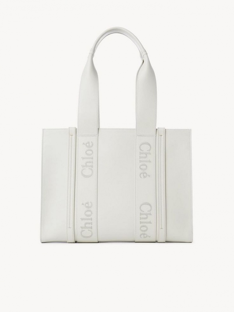 Chloe Medium Woody Tote Çanta Beyaz | CHE-SR13300