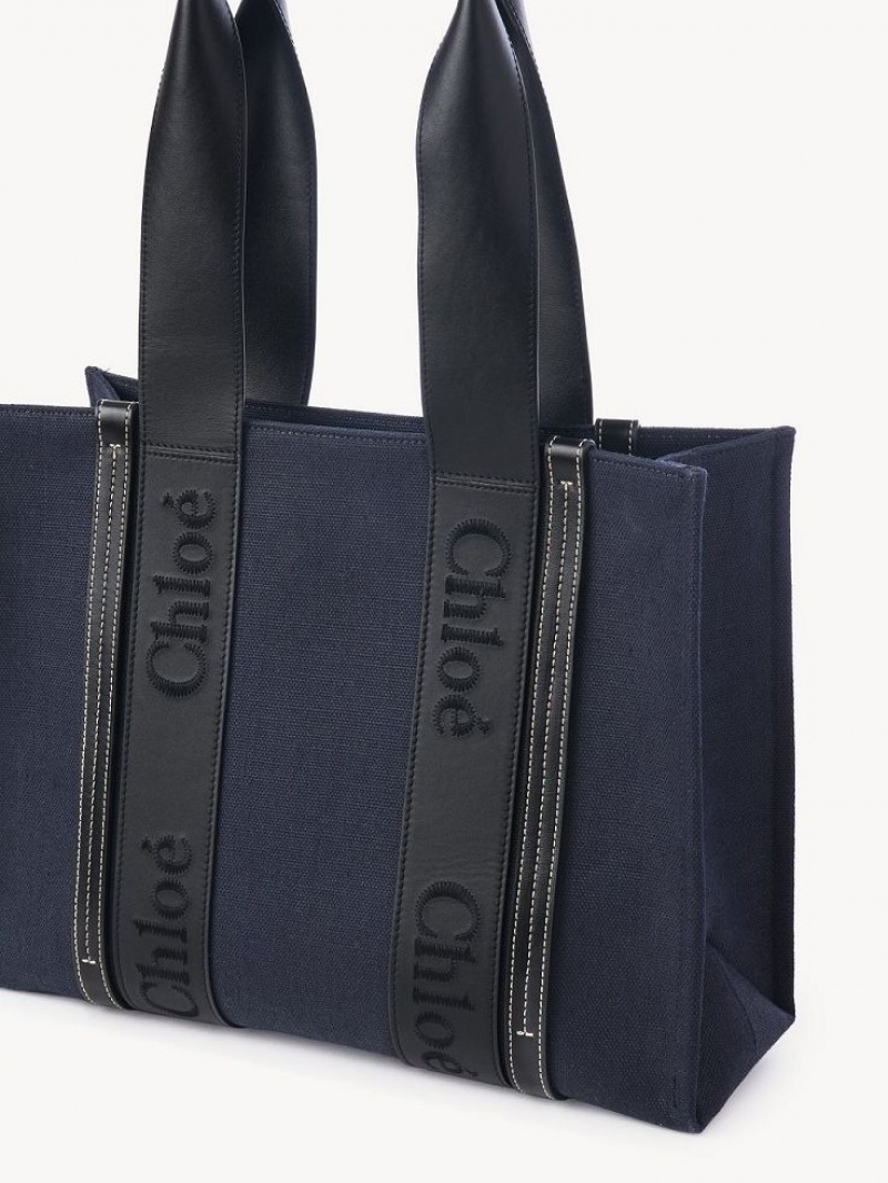 Chloe Medium Woody Tote Çanta Koyu Mavi | CHE-SR13391