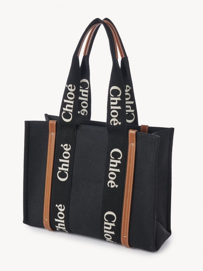 Chloe Medium Woody Tote Çanta Siyah Bej Rengi | CHE-SR13387