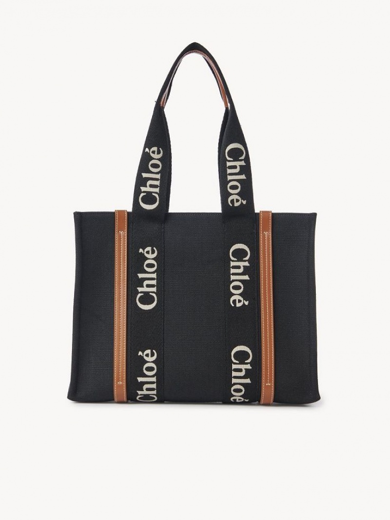 Chloe Medium Woody Tote Çanta Siyah Bej Rengi | CHE-SR13387