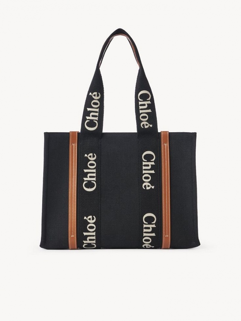 Chloe Medium Woody Tote Çanta Siyah Bej Rengi | CHE-SR13387