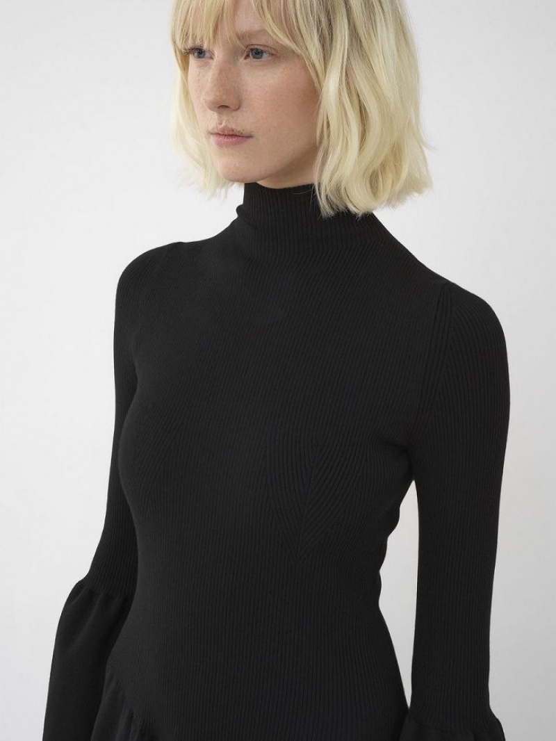 Chloe Mock-neck Knit Elbise Siyah | CHE-SR13861