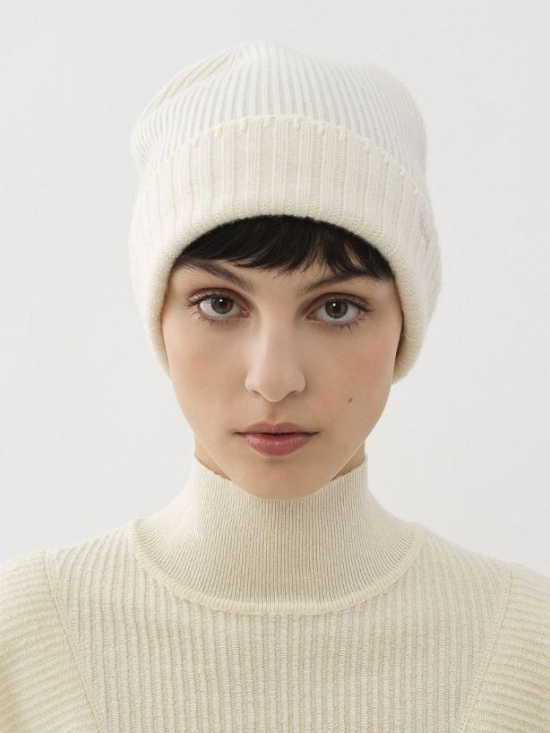 Chloe Nervürlü Knit Beanie Şapkalar Beyaz | CHE-SR14486