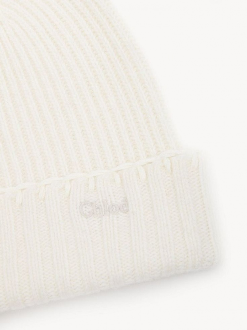 Chloe Nervürlü Knit Beanie Şapkalar Beyaz | CHE-SR14486