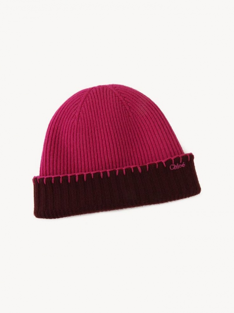 Chloe Nervürlü Knit Beanie Şapkalar Mor Pembe | CHE-SR14472