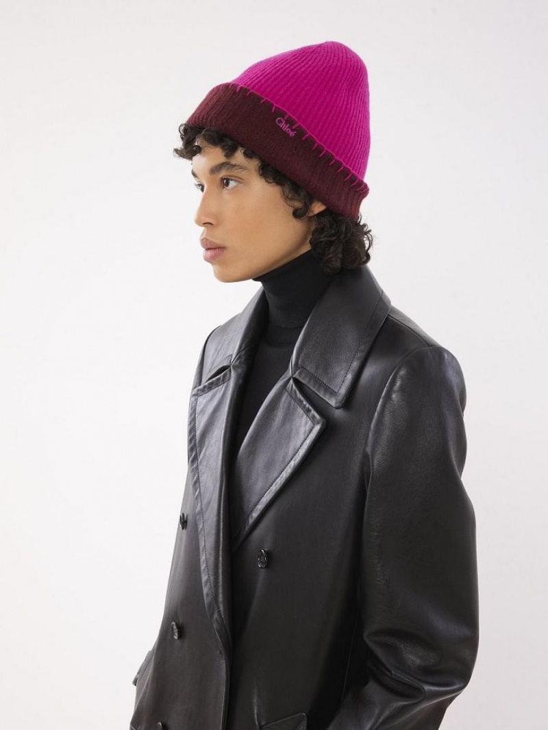 Chloe Nervürlü Knit Beanie Şapkalar Mor Pembe | CHE-SR14472