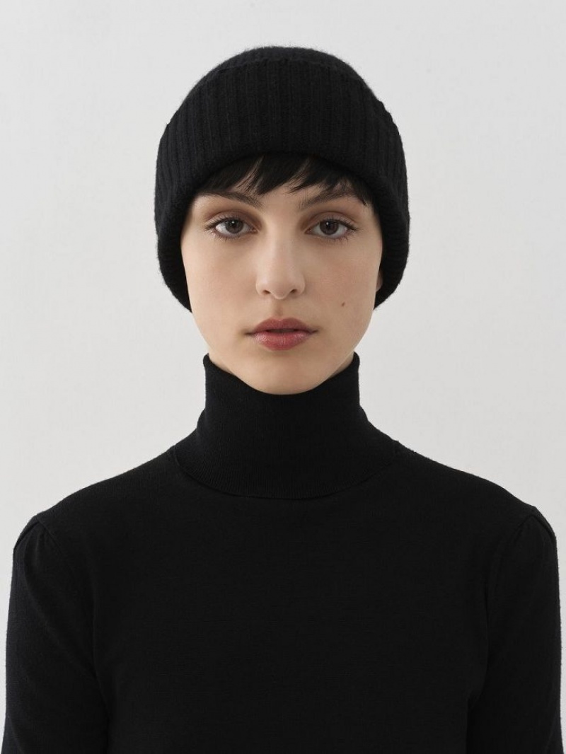 Chloe Nervürlü Knit Beanie Şapkalar Siyah | CHE-SR14487