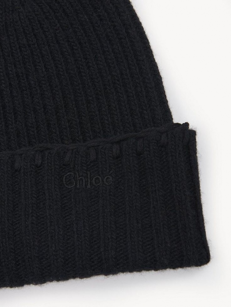 Chloe Nervürlü Knit Beanie Şapkalar Siyah | CHE-SR14487