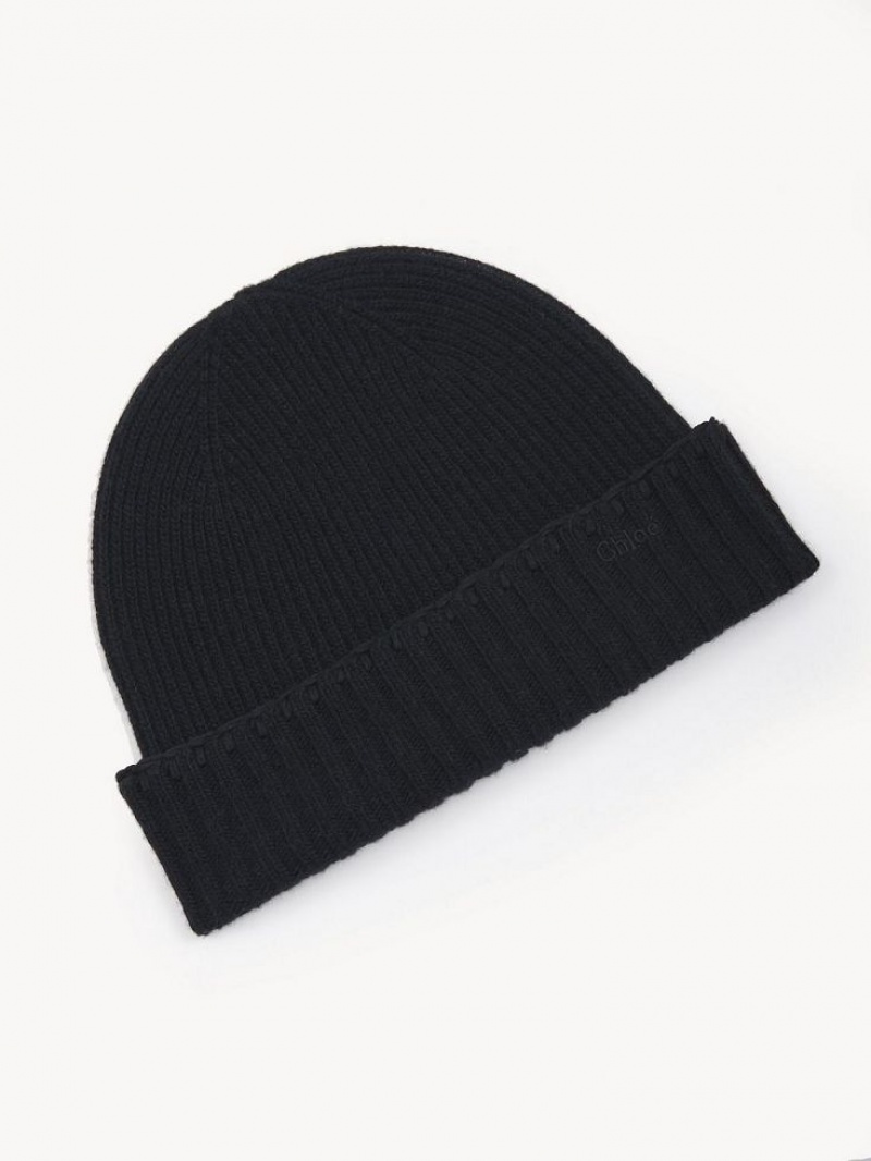 Chloe Nervürlü Knit Beanie Şapkalar Siyah | CHE-SR14487