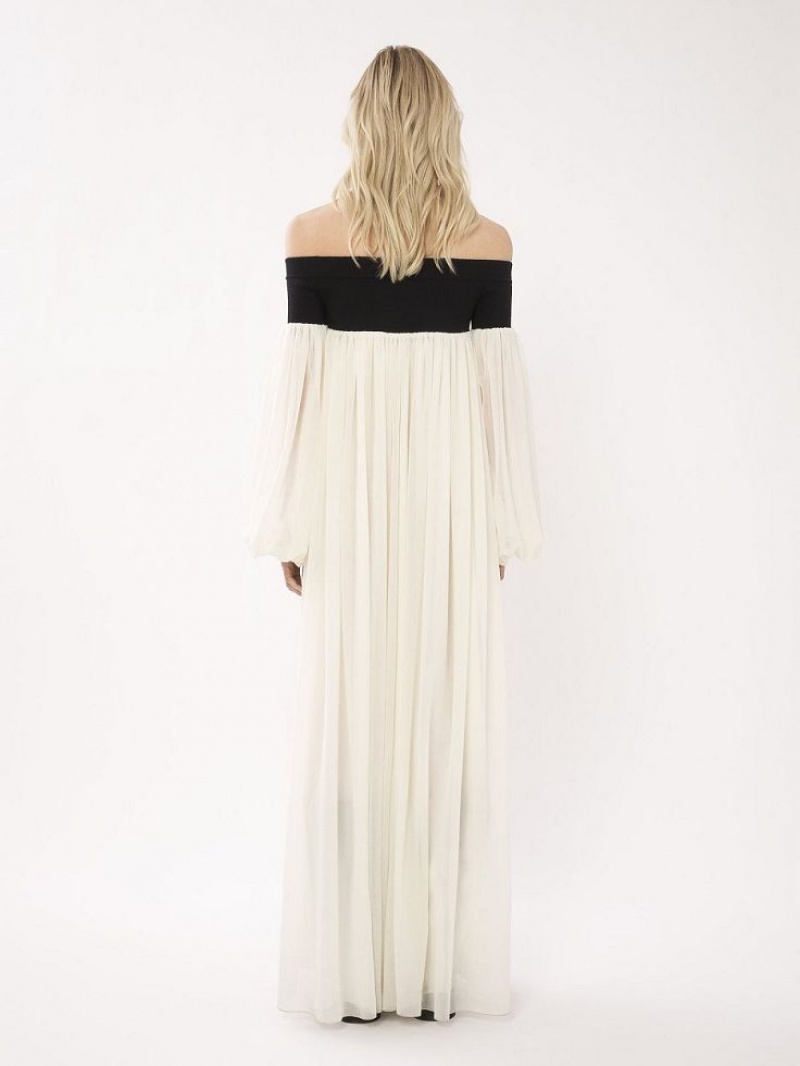 Chloe Off-the-shoulder Maxi Elbise Siyah Beyaz | CHE-SR13857